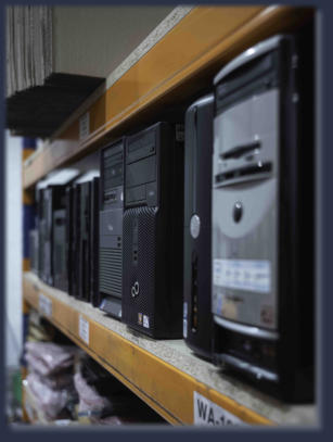 Organised shelves of replacement electronic parts for component sourcing