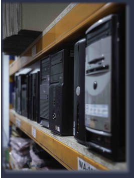 Organised shelves of replacement electronic parts for component sourcing